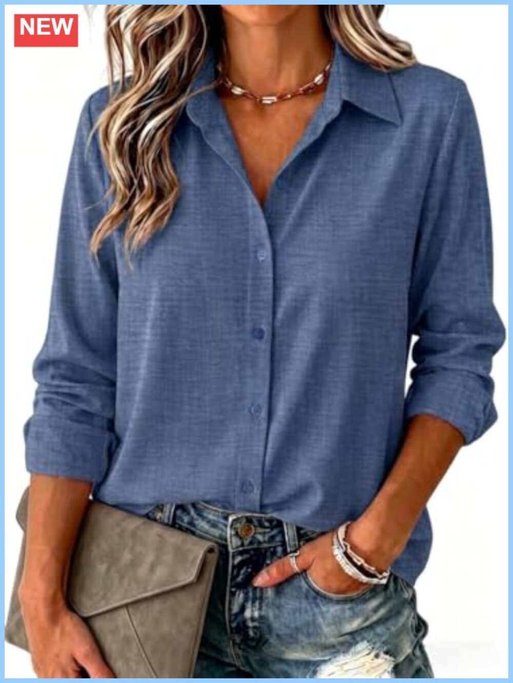 Zeagoo Blouse for Women Dressy Long Sleeve Button Down V Neck Top